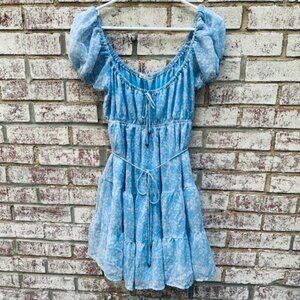 Here Comes The Sun, Babydoll blue layered dress Ruffle‎ Hem, size XS